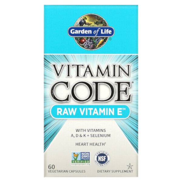 Vitamin Code, СЫРОЙ витамин Е, 60 вегетарианских капсул Garden of Life