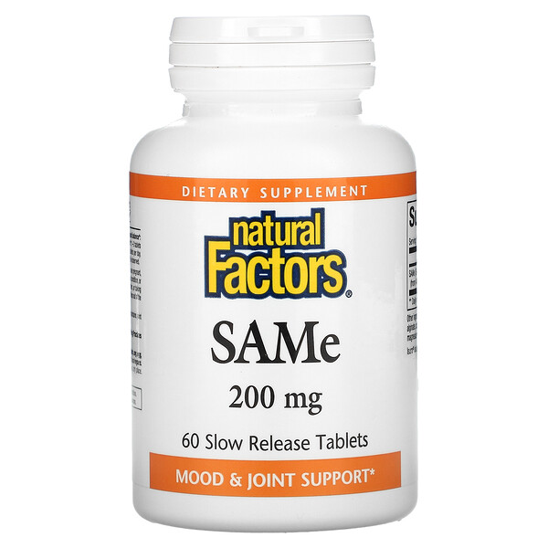 SAMe, 200 мг, 60 таблеток с медленным высвобождением Natural Factors