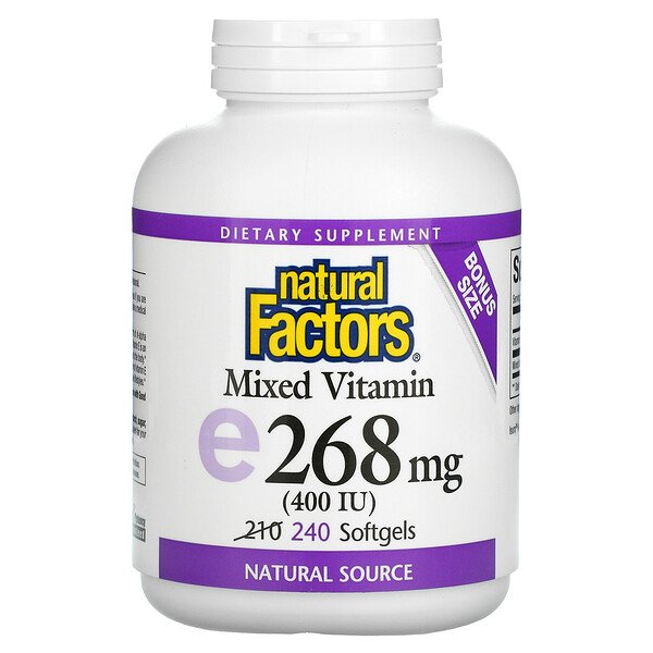 Смешанный витамин Е - 268 мг (400 МЕ) - 240 мягких капсул - Natural Factors Natural Factors