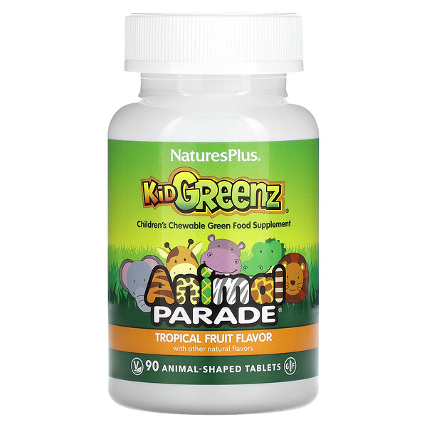 Source of Life, Animal Parade, Kid Greenz с брокколи, шпинатом, натуральным вкусом тропических фруктов, 90 таблеток в форме животных NaturesPlus