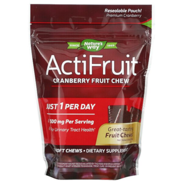 ActiFruit, жевательные конфеты с клюквой, 500 мг, 20 мягких жевательных таблеток Nature's Way
