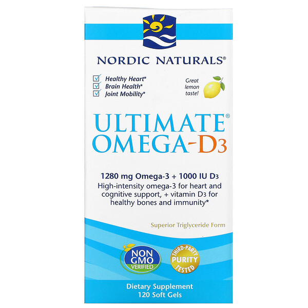 Ultimate Omega-D3, Лимон, 640 мг, 120 мягких желатиновых капсул Nordic Naturals