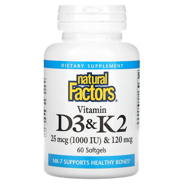 Витамин D3 и K2, 60 мягких таблеток Natural Factors