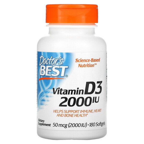 Витамин D3, 50 мкг (2000 МЕ), 180 мягких таблеток Doctor's Best