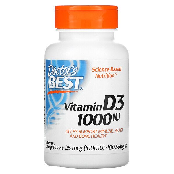 Витамин D3 - 25 мкг (1000 МЕ) - 180 мягких желатиновых капсул - Doctor's Best Doctor's Best