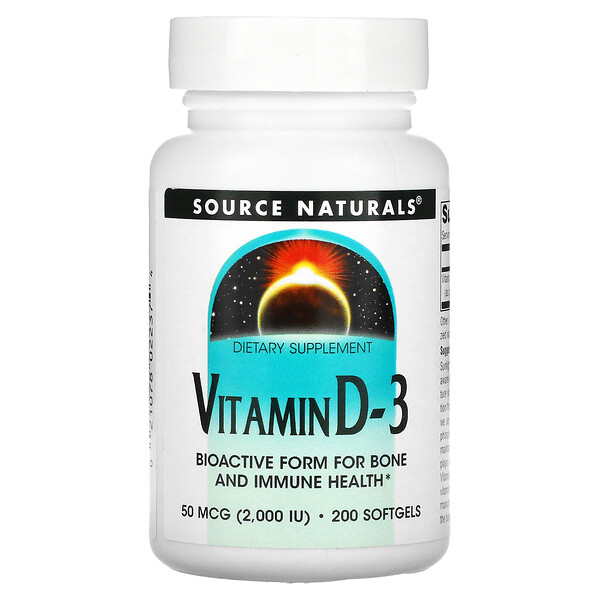 Витамин D-3 - 50 мкг (2000 МЕ) - 200 капсул - Source Naturals Source Naturals