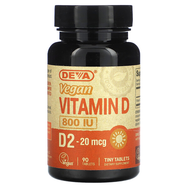 Веганский витамин D, D2, 20 мкг (800 МЕ), 90 таблеток Deva