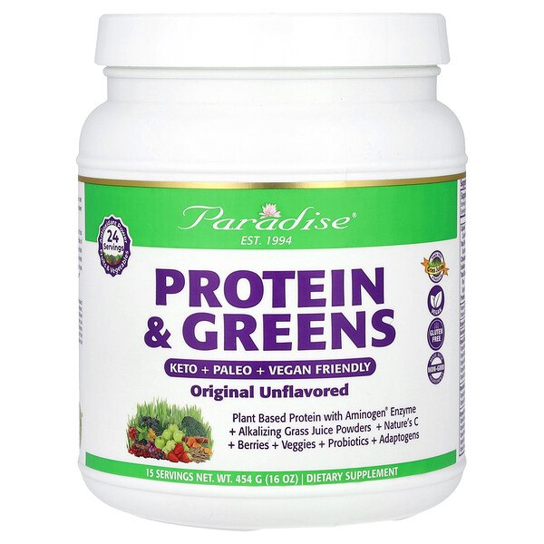 Protein & Greens, Original Unflavored (Без вкуса), 16 oz (Унции) (454 g) Paradise Herbs