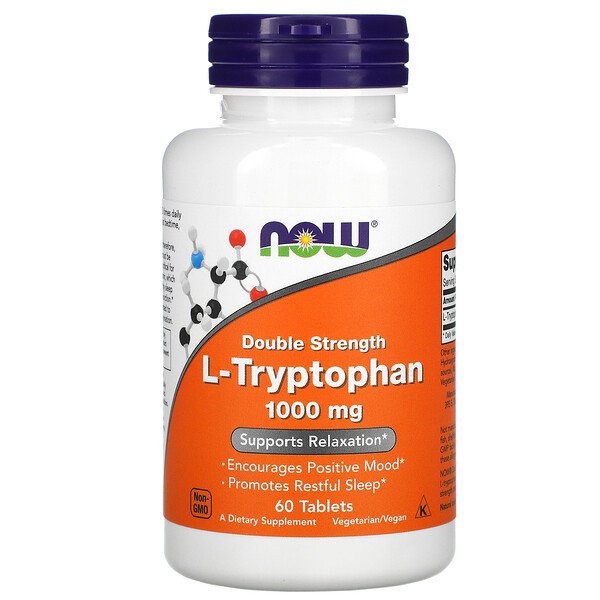L-триптофан, двойная сила, 1000 мг, 60 таблеток NOW Foods