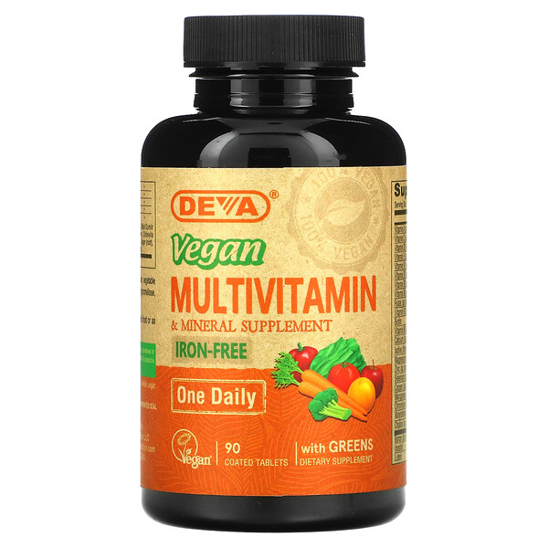 Веганский мультивитамин с минералами и зеленью, без железа - 90 покрытых таблеток - Deva Deva