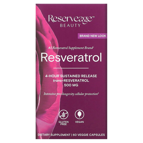 Ресвератрол, 500 мг, 60 растительных капсул ReserveAge Nutrition