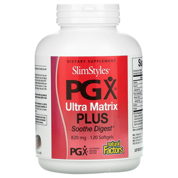 SlimStyles, PGX Ultra Matrix Plus, успокаивающее пищеварение, 820 мг, 120 мягких желатиновых капсул Natural Factors