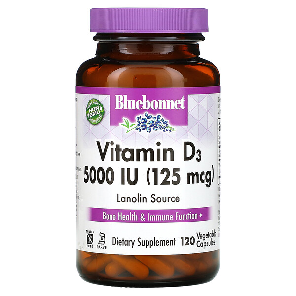 Витамин D3 - 125 мкг (5000 МЕ) - 120 растительных капсул - Bluebonnet Nutrition Bluebonnet Nutrition