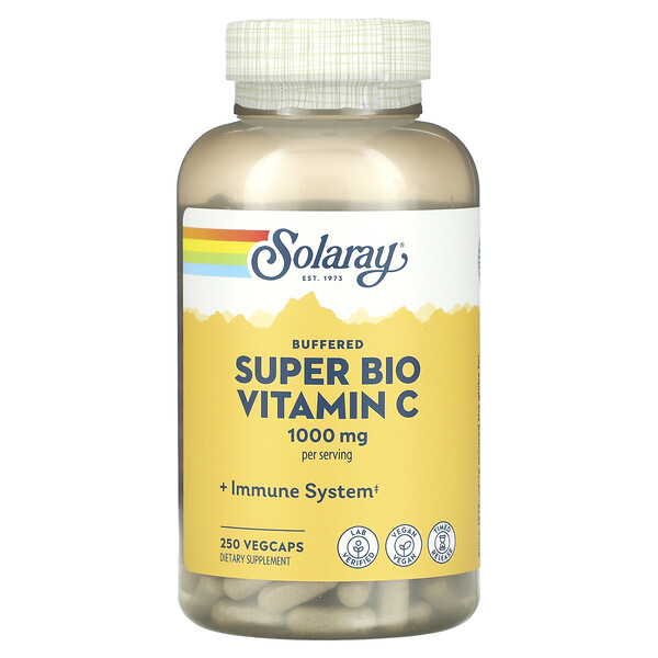 Буферизованный супербио витамин С, 1000 мг, 250 растительных капсул (500 мг на капсулу) Solaray