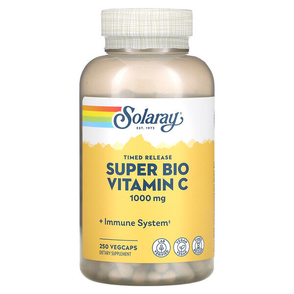 Super Bio Vitamin C, замедленное высвобождение, 250 растительных капсул Solaray