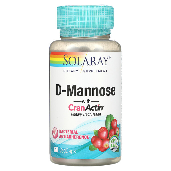 D-манноза с кранактином, здоровье мочевыводящих путей, 60 растительных капсул Solaray