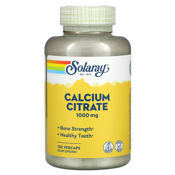 Цитрат кальция, 250 мг, 120 растительных капсул Solaray