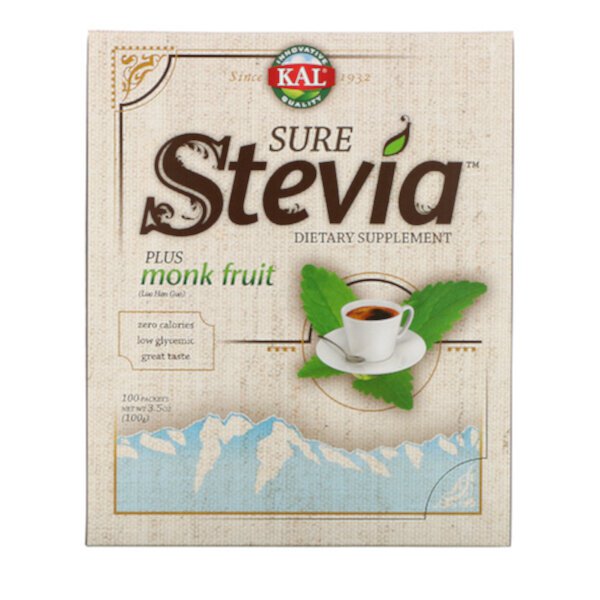 Sure Stevia, Plus Monk Fruit, 100 пакетиков, 3,5 унции (100 г) KAL
