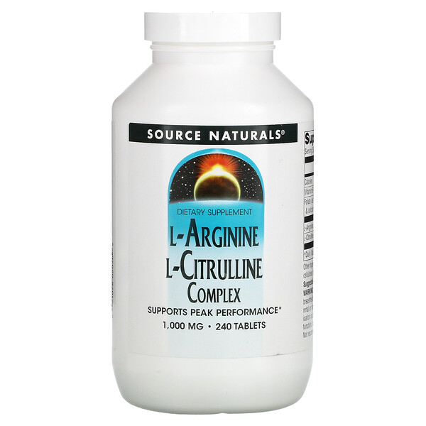 L-аргинин L-цитруллиновый комплекс, 1000 мг, 240 таблеток Source Naturals