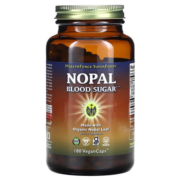 Nopal Blood Sugar, 180 веганских капсул HealthForce Superfoods