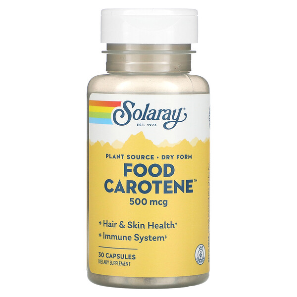 Пищевой каротин с комплексом бета-каротина и каротиноидов, 500 мкг (10 000 МЕ), 30 капсул Solaray