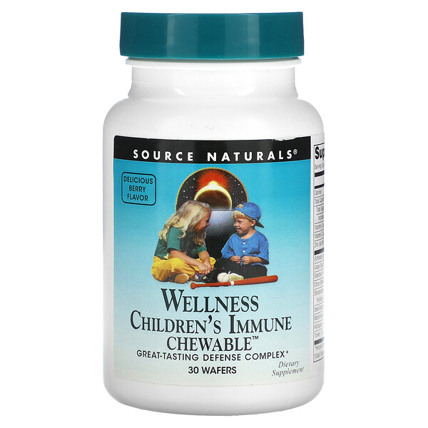 Wellness, Детская жевательная таблетка для иммунитета, вкусный ягодный вкус, 30 вафель Source Naturals