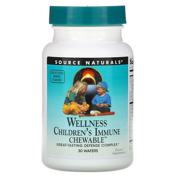Wellness, Детская жевательная таблетка для иммунитета, вкусный ягодный вкус, 30 вафель Source Naturals