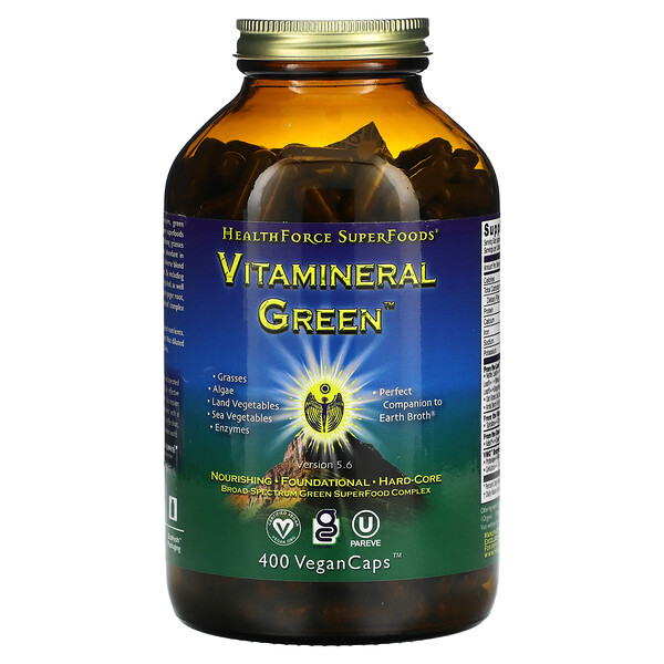 Vitamineral Green, версия 5.5, 400 веганских капсул HealthForce Superfoods