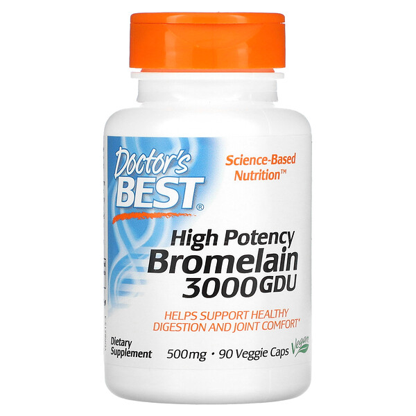 Бромелаин высокой активности 3000 GDU, 500 мг, 90 вегетарианских капсул - Doctor's Best Doctor's Best