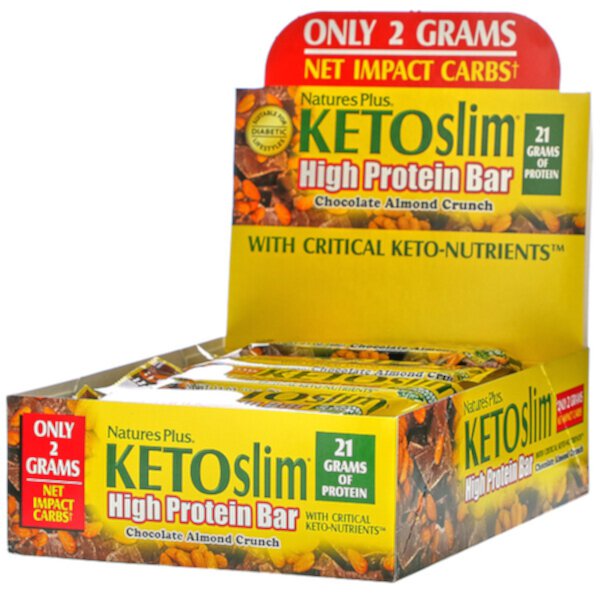 KETOslim, Батончик с высоким содержанием белка, шоколадно-миндальный хруст, 12 батончиков, 2,1 унции (60 г) каждый NaturesPlus