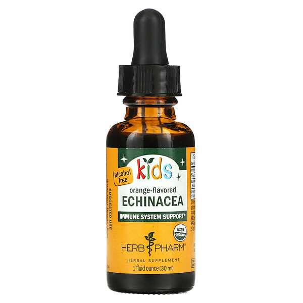 Kids Echinacea, Без спирта, со вкусом апельсина, 1 жидкая унция (30 мл) Herb Pharm