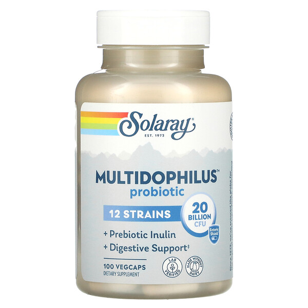Multidophilus 12 Strain Formula, 20 миллиардов КОЕ, 100 Enteric VegCaps Solaray