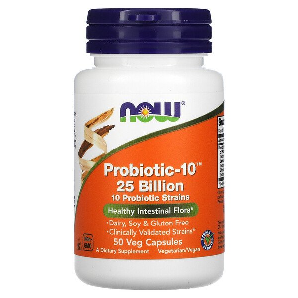 Пробиотик-10, 25 миллиардов, 50 растительных капсул NOW Foods