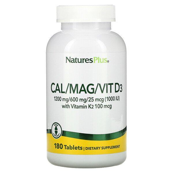 Кальций/Магний/Витамин D3 с Витамином K2 - 1200 мг/600 мг/25 мкг (1000 МЕ) - 180 таблеток - NaturesPlus NaturesPlus