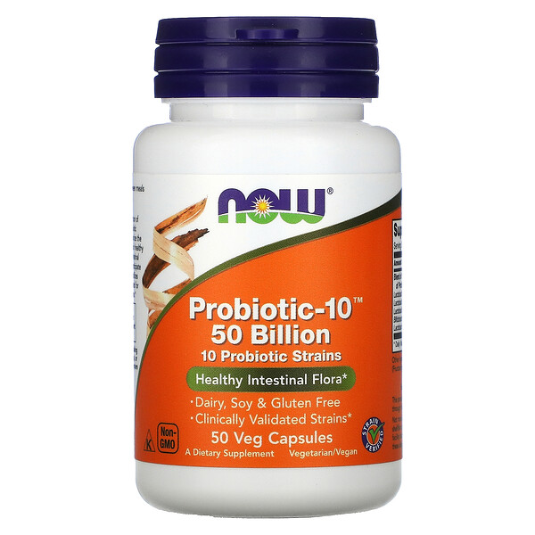 Пробиотик-10, 50 миллиардов, 50 растительных капсул NOW Foods
