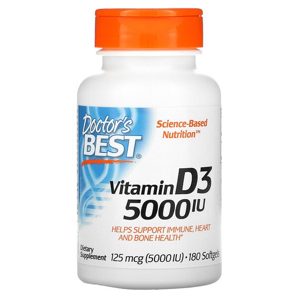 Витамин D3, 125 мкг (5000 МЕ), 180 мягких таблеток Doctor's Best