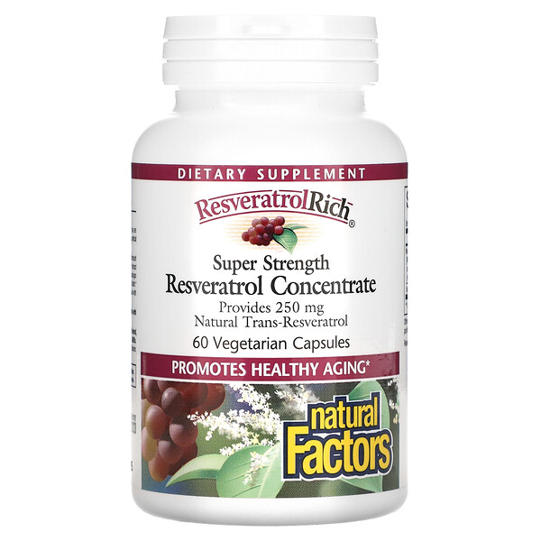 ResveratrolRich, Super Strength, концентрат ресвератрола, 60 вегетарианских капсул Natural Factors