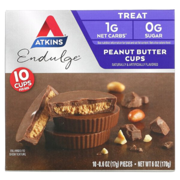 Endulge, Чашки с арахисовым маслом, 10 упаковок по 0,6 унции (17 г) каждая Atkins