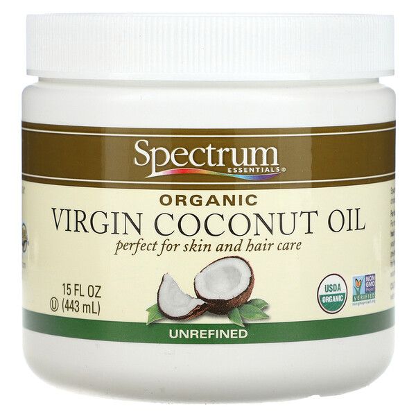 Органическое нерафинированное кокосовое масло, 15 жидких унций (443 мл) Spectrum