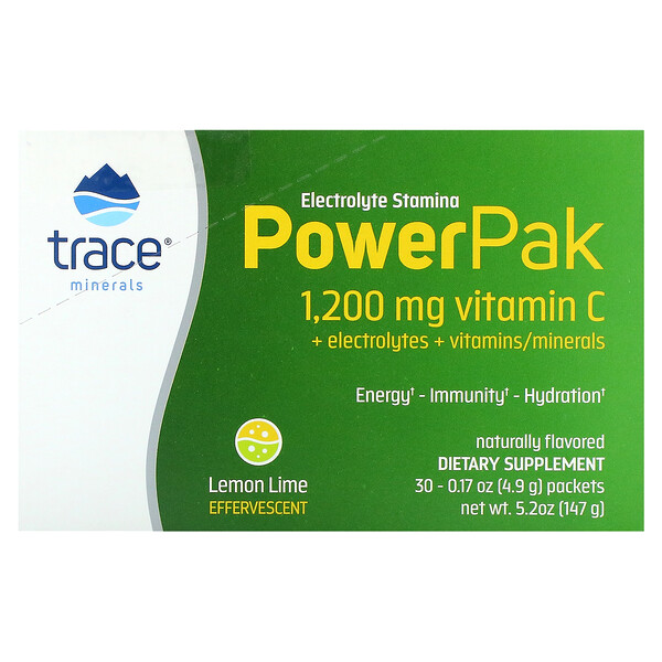 Electrolyte Stamina PowerPak, лимонно-лаймовый, 30 пакетиков по 0,17 унции (4,9 г) каждый Trace Minerals Research