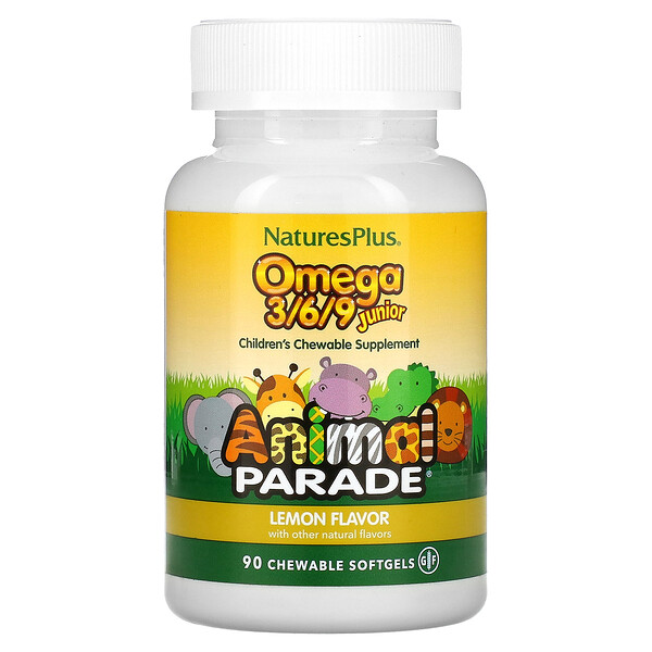 Source of Life, Animal Parade, Omega 3/6/9 Junior, натуральный вкус лимона, 90 мягких таблеток NaturesPlus