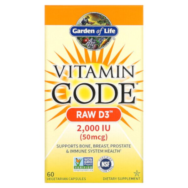 Vitamin Code, RAW D3, 50 мкг (2000 МЕ) - 60 вегетарианских капсул - Garden of Life Garden of Life