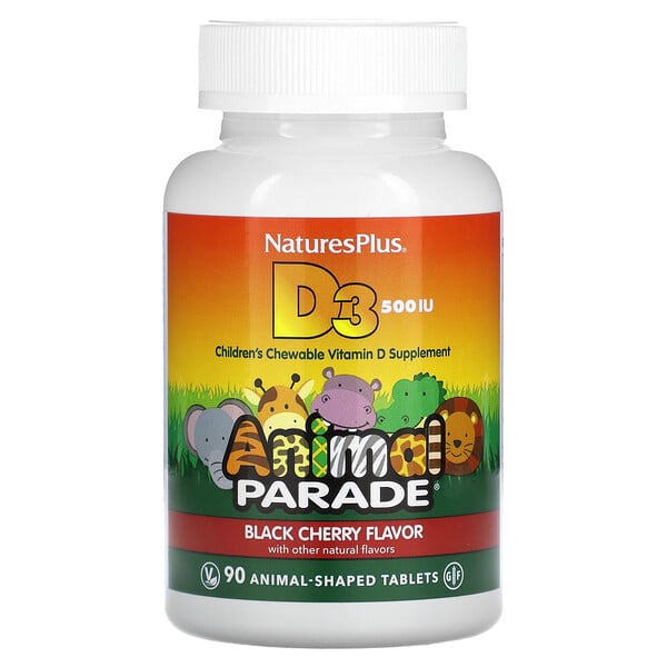 Source of Life, Animal Parade, витамин D3, черная вишня, 500 МЕ, 90 таблеток в форме животных NaturesPlus