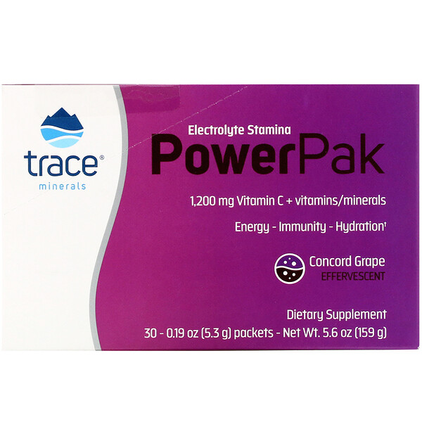 Электролит Stamina PowerPak, Concord Grape, 30 пакетиков. 0,19 унции (5,3 г) каждый Trace Minerals Research