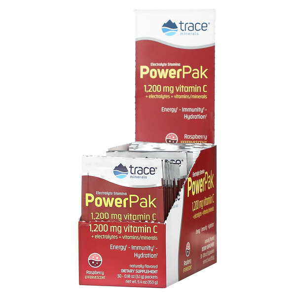 Electrolyte Stamina PowerPak, Малина, 30 пакетиков по 0,18 унции (5,1 г) каждый Trace Minerals Research