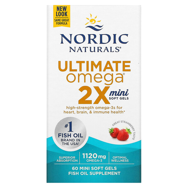 Ultimate Omega 2X, Клубника, 560 мг, 60 мягких желатиновых мини-капсул Nordic Naturals
