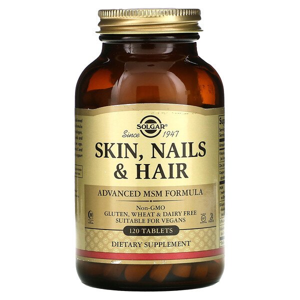 Skin, Nails & Hair, Усовершенствованная формула МСМ, 120 таблеток Solgar