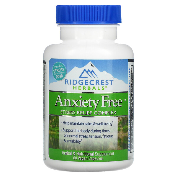 Комплекс для снятия стресса, Anxiety Free - 60 веганских капсул - RidgeCrest Herbals RidgeCrest Herbals