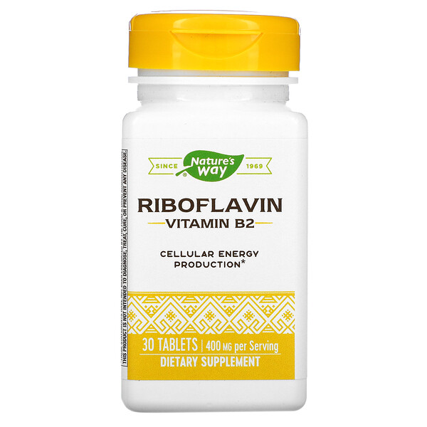 Рибофлавин, витамин B2, 400 мг, 30 таблеток Nature's Way
