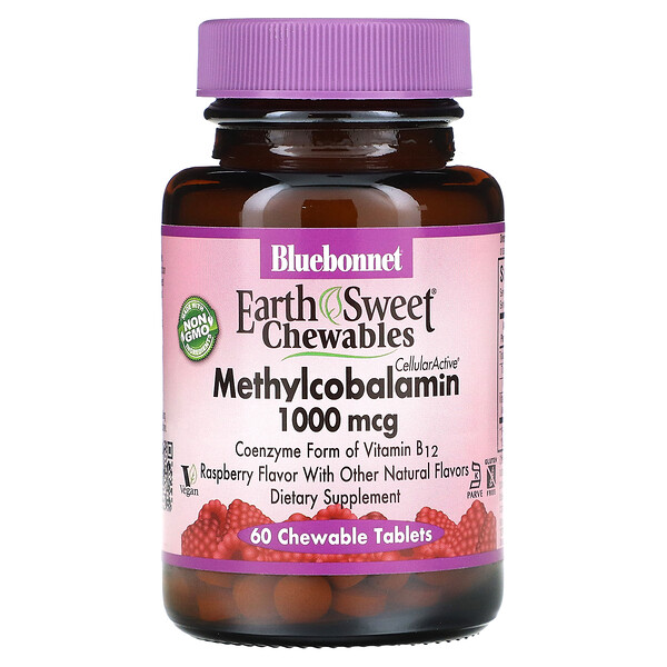 EarthSweet, Метилкобаламин, Малина - 1000 мкг - 60 жевательных таблеток - Bluebonnet Nutrition Bluebonnet Nutrition